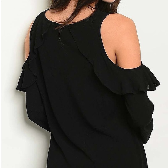 Black Cold Shoulder Ruffle Top - Picture 3 of 3